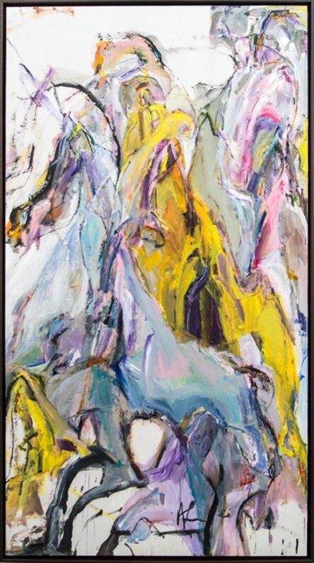 Andrew Lui, ‘Anthem - yellow, blue, pink, gestural, abstract, acrylic, ink, horses’, 2019