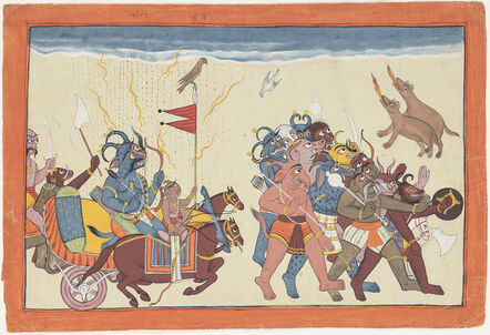 Unknown Artist, ‘The demon Dhumaksha leads his army’, ca. 1700