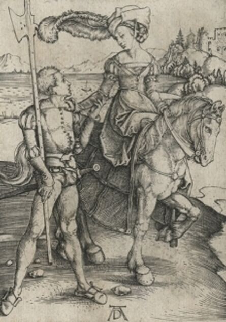 Albrecht Dürer, ‘Lady on Horseback and Lansquenet’, ca. 1497