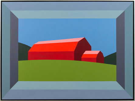 Charles Pachter, ‘Red Barn Green Field - landscape, abstracted, pop-art, acrylic on canvas’, 2020