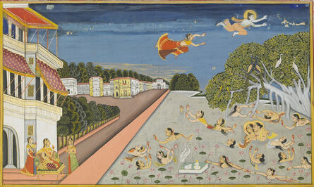 Amardas Bhatti, ‘Jalandharnath flies over King Padam's palace, from the Suraj Prakash’, 1830