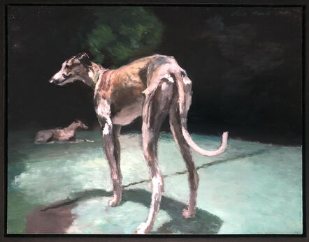 Clare Menck, ‘Two greyhounds at night’, 2019