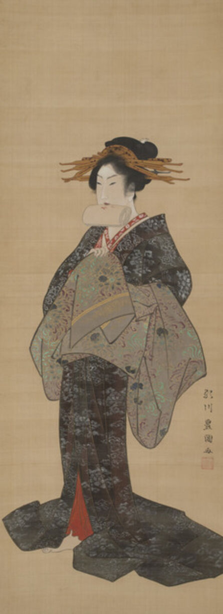 Utagawa Toyokuni I, ‘Courtesan Tying Her Obi’