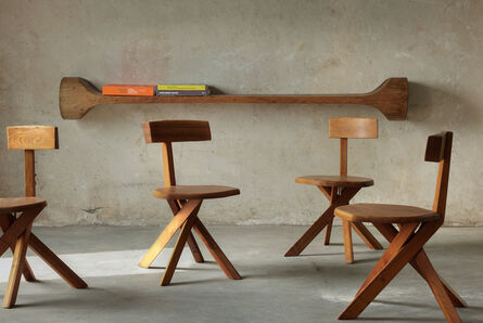 Pierre Chapo, ‘Set of six S34 Dining Chairs in Solid Elm’, 1960s