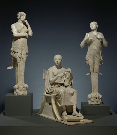 ‘Sculptural Group of a Seated Poet and Sirens (2) with unjoined fragmentary curls (304)’, 350 -300 BCE