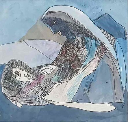Badri Narayan, ‘The Sleeping Monk & Woman, Watercolour on Paper by Padmashree Modern Artist "In Stock"’, 2007