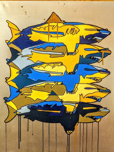 Michael Myers, ‘5 Sharks on silver’, 2019
