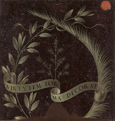 Leonardo da Vinci, ‘Wreath of Laurel, Palm, and Juniper with a Scroll inscribed Virtutem Forum Decorat [reverse]’, ca. 1474/1478