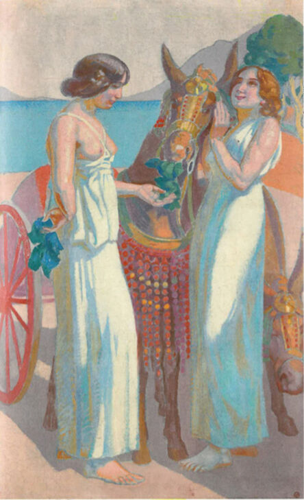 Maurice Denis, ‘Jeux de Nausicaa : deux femmes près d'une mule harnachée’, 1914