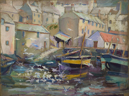 Gertrude Beals Bourne, ‘Yellow Striped Boat (Gloucester, MA)’, ca. 1920