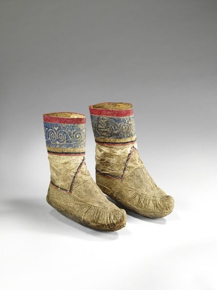 ‘Paris of womens boots decorated with scrolls and spirals’, Late 19th century