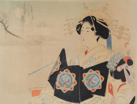 Mizuno Toshikata, ‘Oiran with Pipe and Her Kamuro’, ca. 1900
