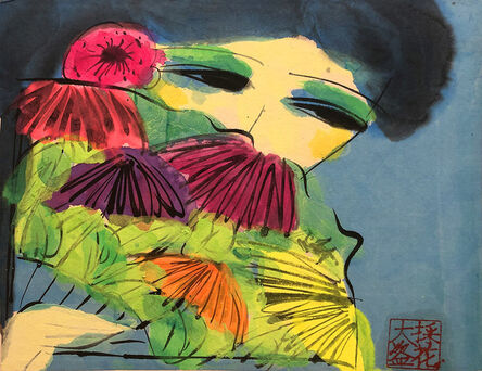 Walasse Ting 丁雄泉, ‘Girl with a Floral Fan’, 1990s