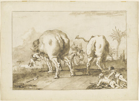 Giovanni Domenico Tiepolo, ‘Two Rampaging Elephants’, 1790s