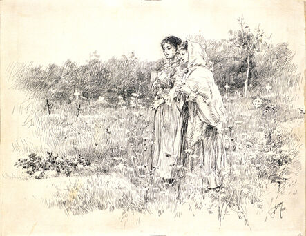 Robert Frederick Blum, ‘Two Girls Standing Before a Grave’, 1888