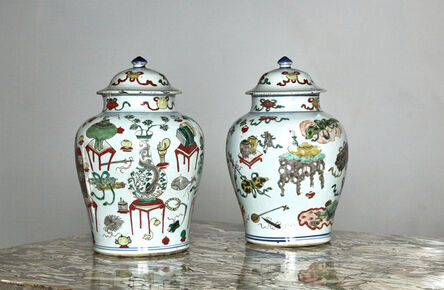Oriental & Asian Art, ‘A pair of famille verte porcelain vases with their covers.’, ca. 1700