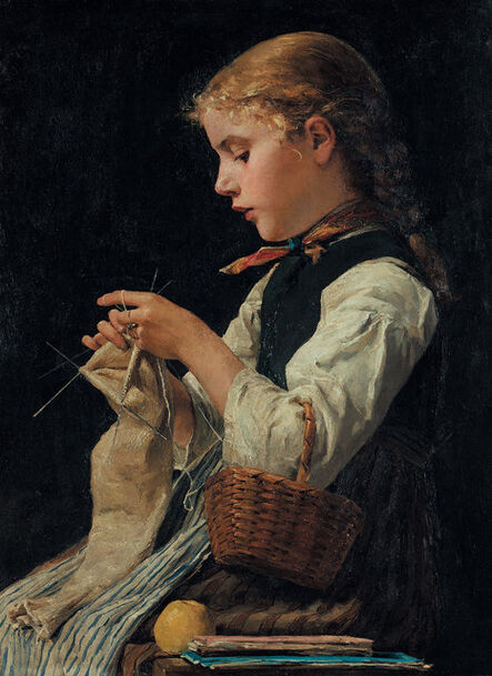 Albert Anker, ‘Strickendes Mädchen’, 1884