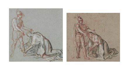 Antoine Coypel, ‘Studies of a woman kneeling at the feet of a soldier’