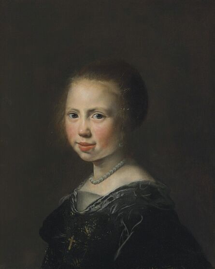 Jan de Bray, ‘Portrait of a girl, bust-length, in a black dress and pearl necklace’