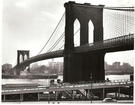 Andreas Feininger, ‘Mitsui Line ship passing under Brooklyn Bridge on the East River’, 1954