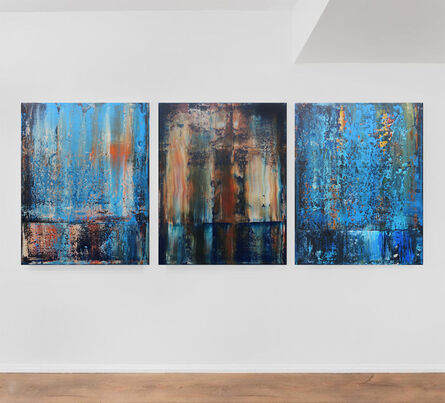 Leon Grossmann, ‘Abstract Painting. Mirror Lake. Washington Lake. Malibu Lake. Reflection. Blue, White, Grey, Brown, Beige, Black, Orange, Vibrant, bold’, 2022
