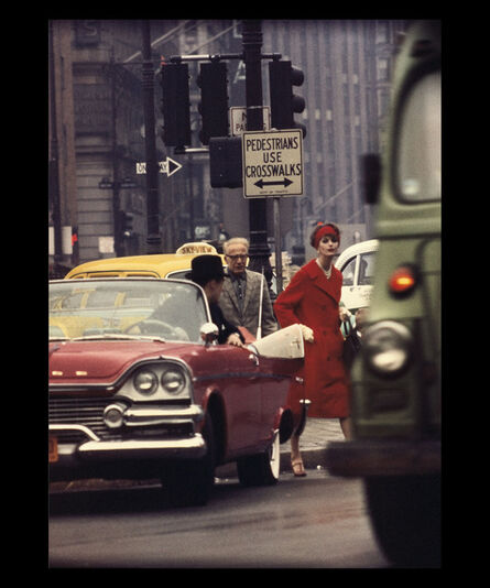 William Klein, ‘Anne St-Marie + Cruiser in Traffic, New York (Vogue), Etats-Unis’, 1962