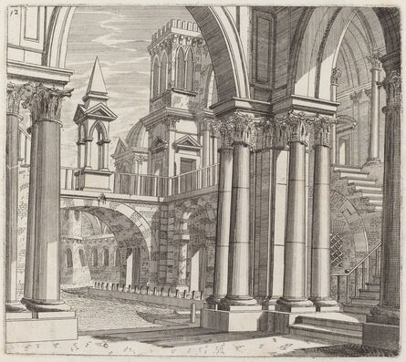 Giuseppe Antonio Landi, ‘Architectural Fantasy with Buildings, Stairways, and Portals beside a Canal’, before 1753