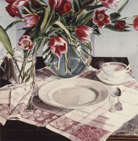 Carolyn Brady, ‘Vermillion Tulips on Pink Grid’, 1984
