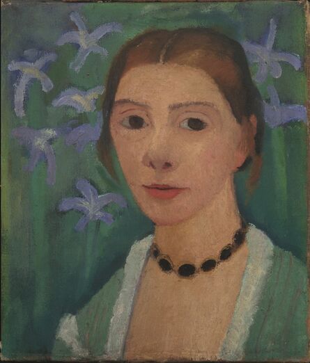 Paula Modersohn-Becker, ‘Autoportrait sur Fond Vert avec des Iris Bleus ’, 1905