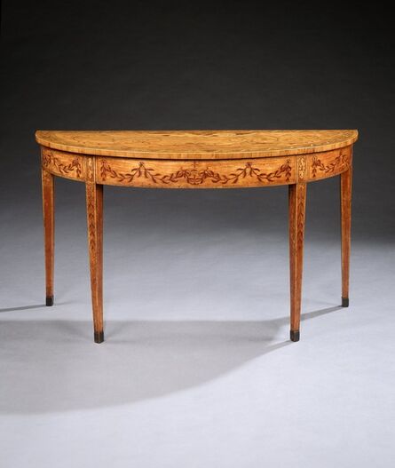 English, ‘A GEORGE III SATINWOOD MARQUETRY DEMI-LUNE SIDE TABLE  ATTRIBUTED TO CHARLES ELLIOTT’, ca. 1785