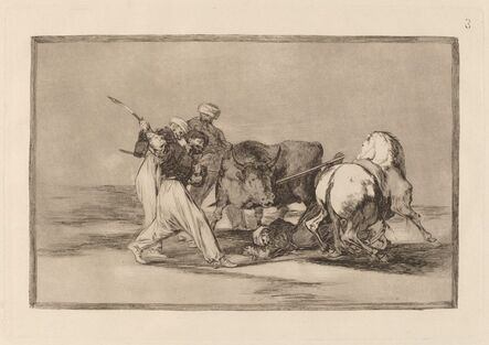Francisco de Goya, ‘Los moros establecidos en Espana, prescindiendo de las supersticiones de su Alcoran, adoptaron esta caza y arte, y lancean un toro en el campo  (The Moors Settled in Spain, Giving up the Superstitions of the Koran, Adopted This Art of Hunting, and Spear a Bull in the Open)’, in or before 1816