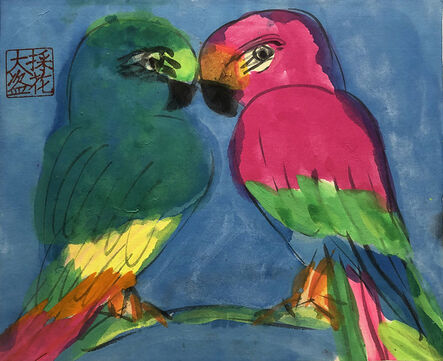 Walasse Ting 丁雄泉, ‘Green and Red Love Birds’, 1990s