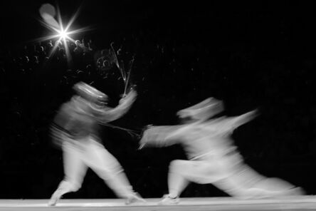 David Burnett, ‘Illuminated by Flash Two Fencers Face Off, Athens Olympics’, 2004