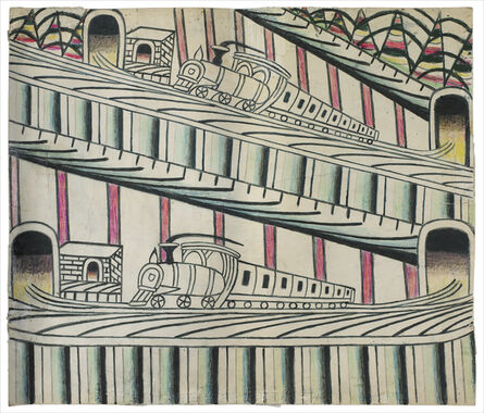 Martín Ramírez, ‘untitled (trains on inclined tracks)’