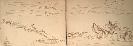 Indra Dugar, ‘Jiyagunj : Landscape drawings, ink on paper by Indian Master Artist Indra Dugar, greatly influenced by Artist Nandalal Bose’, 1964
