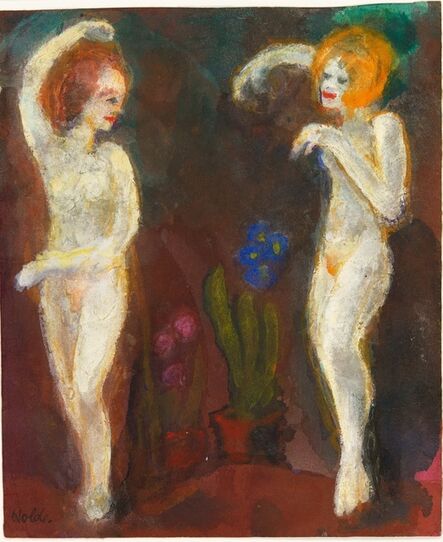 Emil Nolde, ‘Akte, zwei Frauen blass (vor dunklem Grund mit Blumen)’, 1938-45