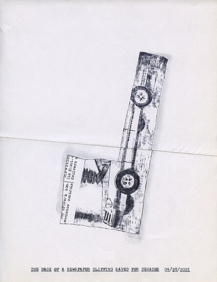 Lenka Clayton, ‘The Back of a Newspaper Clipping Saved for Decades (04/28/2021) in the series “Typewriter Drawings,”’, 2021