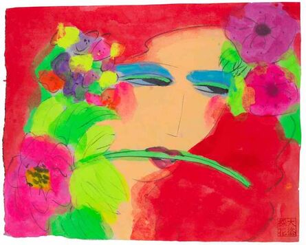 Walasse Ting 丁雄泉, ‘Red Lady with Flowers in Her Hair’, 2000
