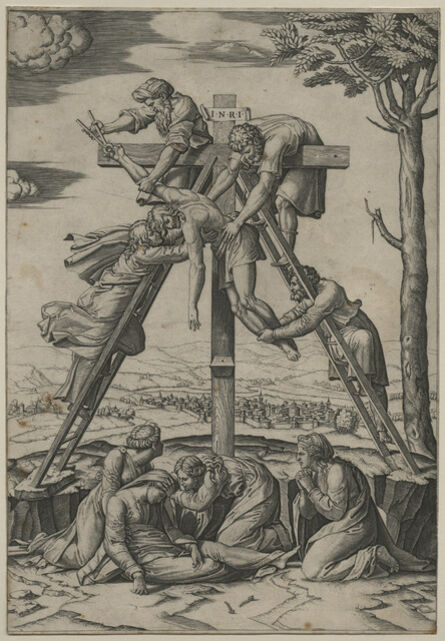 Marcantonio Raimondi, ‘Descent from the Cross [after Raphael Sanzio (1483-1520)]’, ca. 1520
