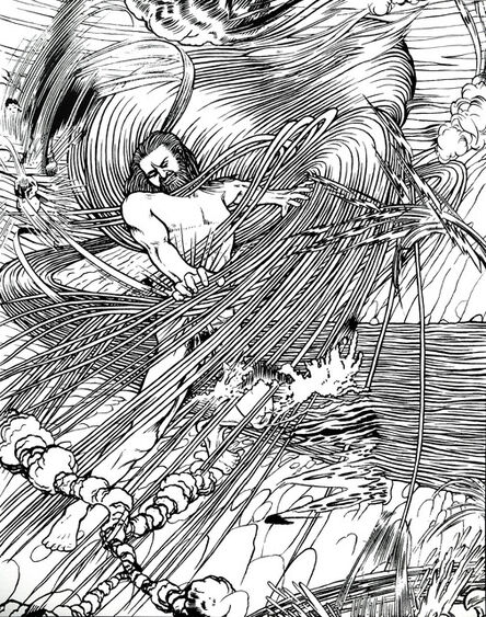 Jim Shaw, ‘Wrestling with God #2 (Black and White)’, 2015