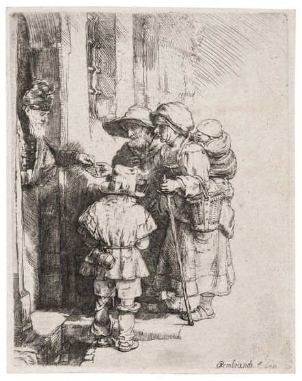 Rembrandt van Rijn, ‘Beggars Receiving Alms at the Door of a House’, 1648