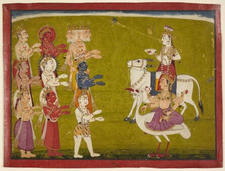 ‘Maheshvari on Nandi the Bull and Brahmani on Hanisa the Ostrich from the Devi Mahatmya’, 18th century