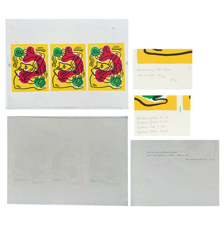 Keith Haring, ‘"International Volunteer Day", ARTIST PROOF UNSIGNED, Bon à Tirer Proof Sheet 3 Impressions, WFUNA United Nations’, 1988