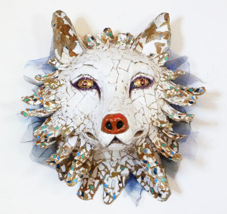 Yulia Shtern, ‘Archie - Contemporary Up-cycled Wolf Wall Sculpture with Incredible Texture (White+Beige+Red)’, 2021