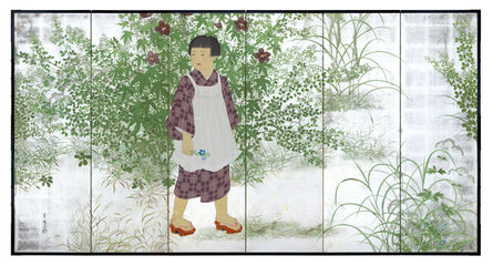 Kono Yoshimine (Bihō), ‘Folding Screen, Young Girl with Autumn Plants (T-3771)’, 1930s