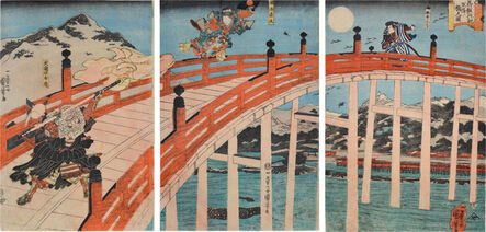 Utagawa Kuniyoshi, ‘Ushiwaka-maru and Benkei on Gojo Bridge’, ca. 1840