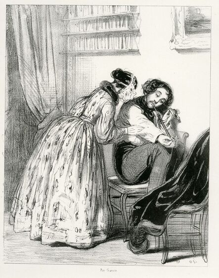 Paul Gavarni, ‘Is it also your tutor who left some black hair pins on your pillow?’, 1840