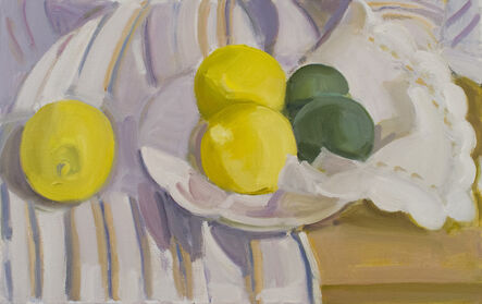 Lynn Kotula, ‘Lemons and Limes with Scalloped Napkin and Striped Cloth’, 2019