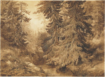 Alexandre Calame, ‘An Ancient Pine Forest with a Mountain Stream’, 1847