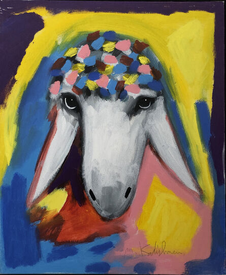Menashe Kadishman, ‘Yellow blue sheep’, 1990